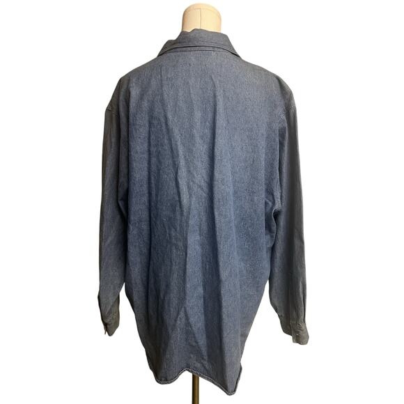 Vintage Women’s Denim Button Down Shirt Size 18 Embroidered Floral Cottage 90s - Picture 3 of 13